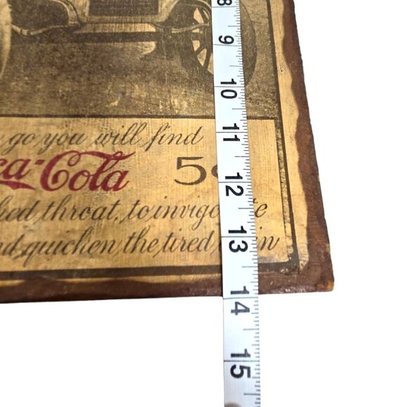 Antique COCA-COLA AT ALL Fountains Model T Car Poster Wood Wall Hang 14"x 10.5" - Picture 9 of 11